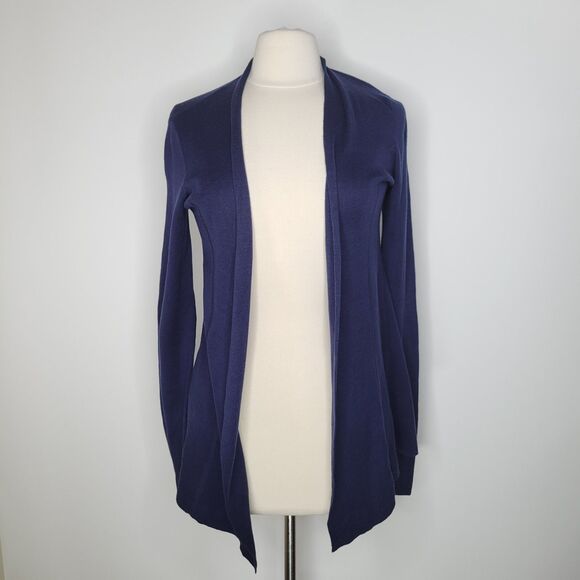 EILEEN FISHER Dark Blue Knit Cardigan Size XS Silk Blend Open Front Beach - Picture 1 of 6